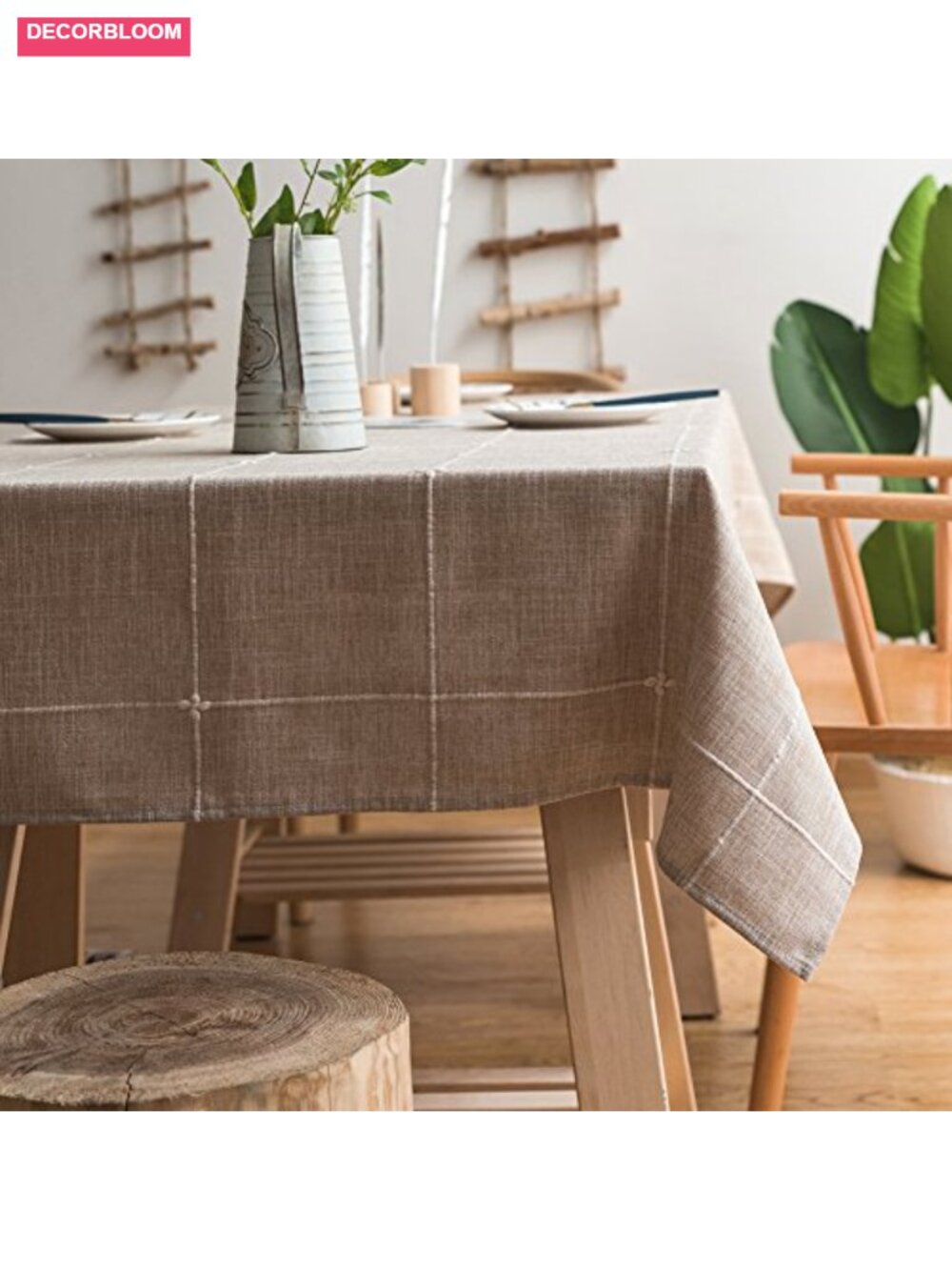 Cotton linen embroidered lattice tablecloth 52x70